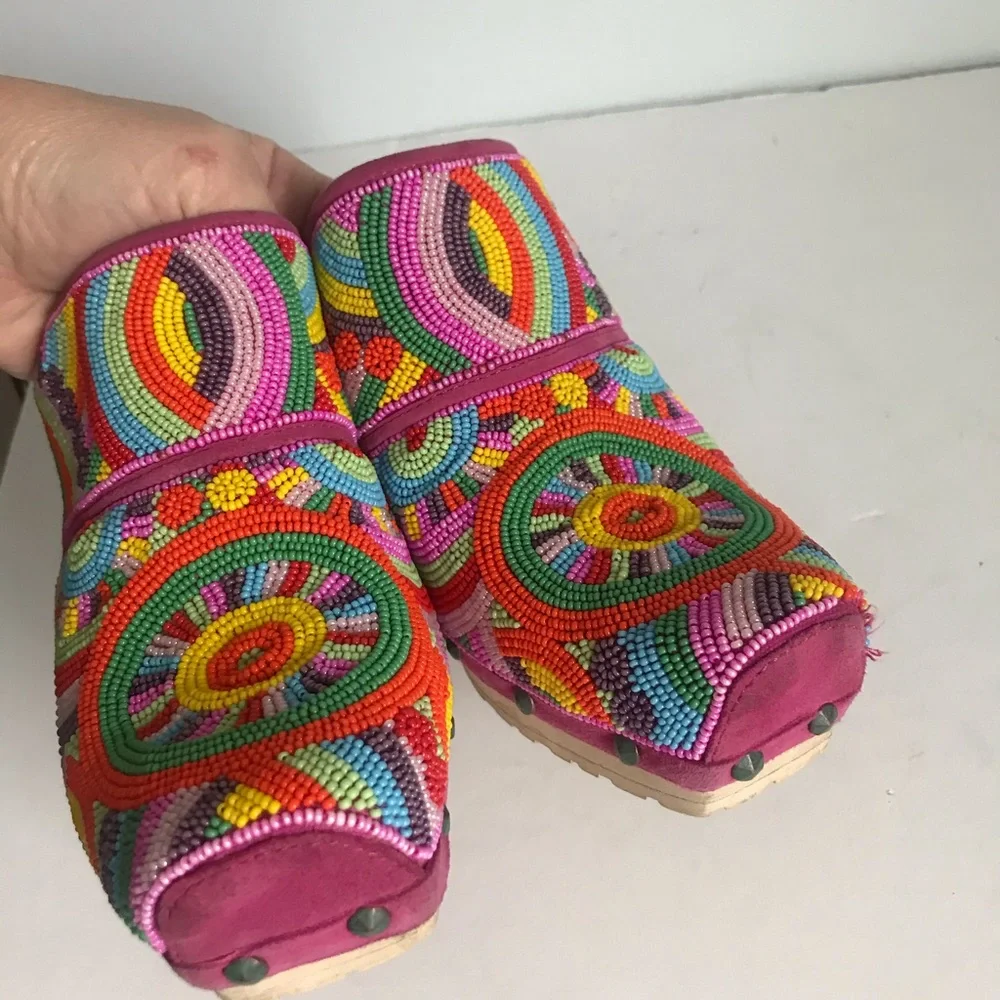 Lisa for Donald J. Pliner Exquisite Hand-Beaded Multicolor Platform Clogs